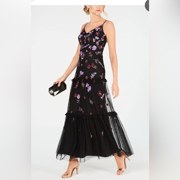 NWT Adrianna Papell Beaded Ruffled Gown - Picture 5 of 5